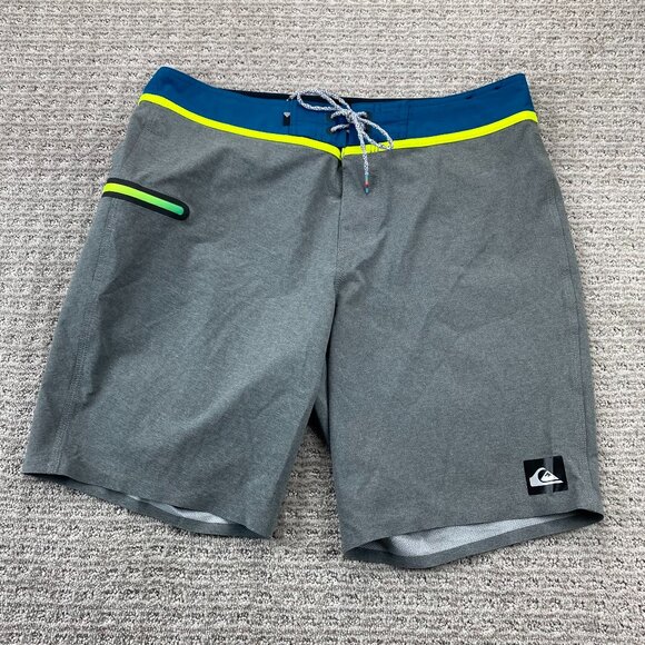QUIKSILVER Swim Trunks Men 33 Gray Board Shorts Surfer Bathing Suit Beach Short - Picture 1 of 14